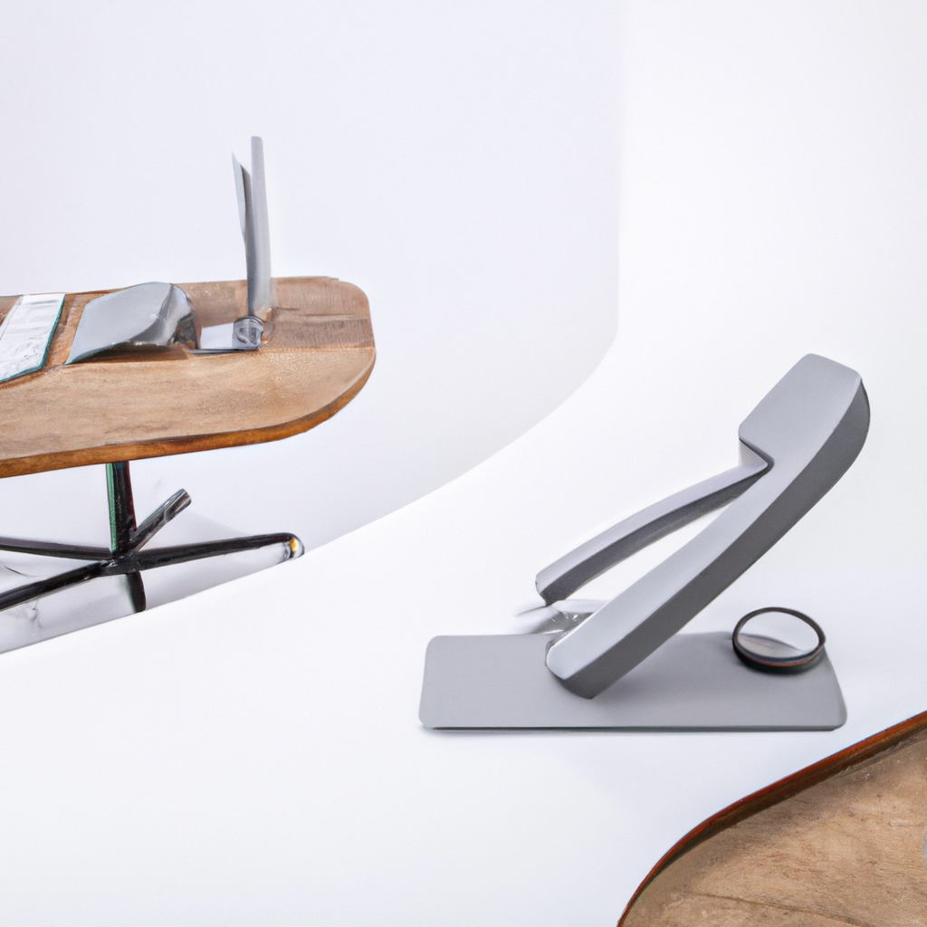 Mesa de trabajo minimalista en estudio de fotografía en Buenos Aires, teléfono, cámara y luz suave